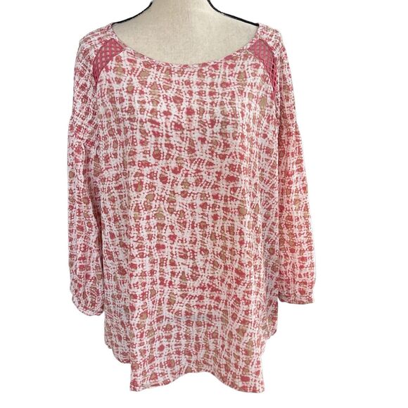 Zac & Rachel Tops - Zac & Rachel 2X-Large Top Abstract Balloon Sleeves Scoop Neck Crochet Smocked